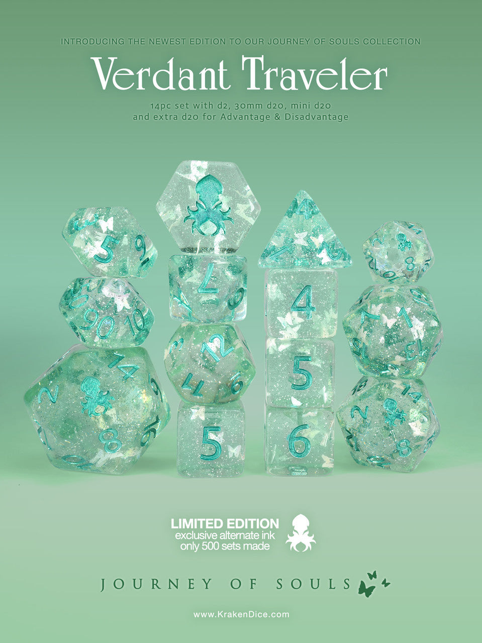 Verdant Traveler 14pc Metallic Green Ink Dice Set